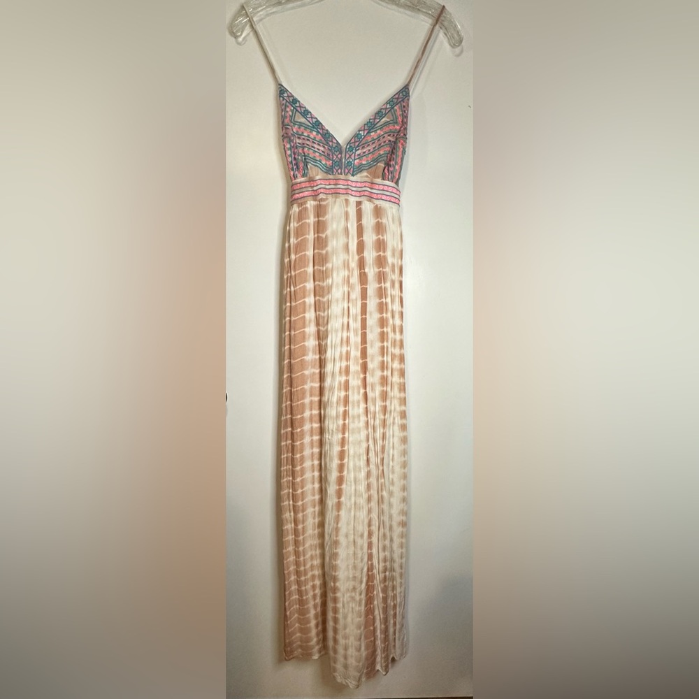 Flying Tomato Pink and Beige Maxi Dress with Embroidered Bodice